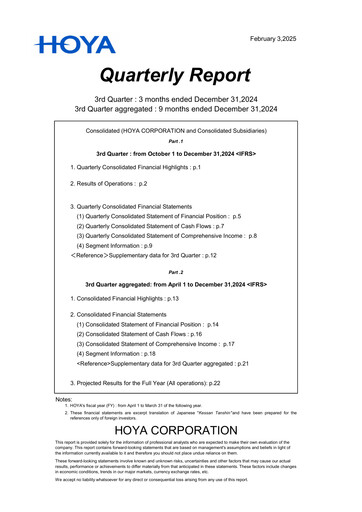 Thumbnail Hoya Quarterly Report 2024-q3