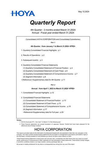 Thumbnail Hoya Quarterly Report 2024-q4