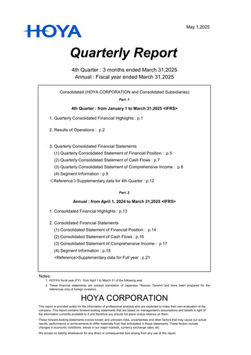Thumbnail Hoya Quarterly Report 2025-q4