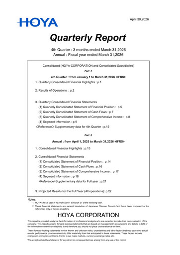 Thumbnail Hoya Quarterly Report 2026-q4