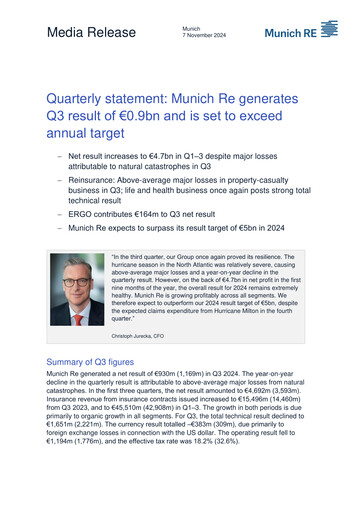Vorschaubild Munich RE (Münchener Rück) Quartalsbericht 2024-q3