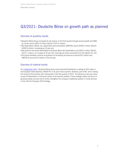 Miniature Deutsche Börse Bilan financier 2021-9m