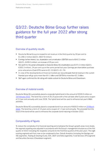 Miniature Deutsche Börse Bilan financier 2022-9m