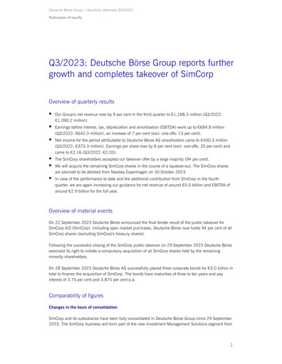 Miniature Deutsche Börse Bilan financier 2023-9m