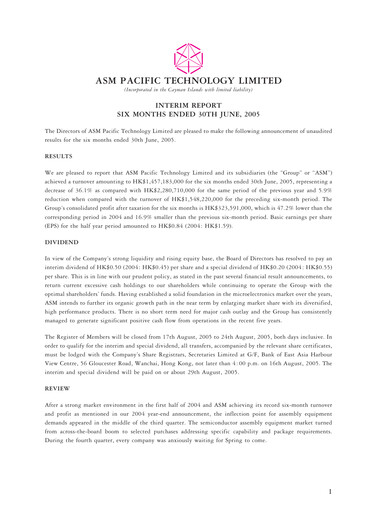 Thumbnail ASMPT
 (ASM Pacific Technology) Half-year Report 2005