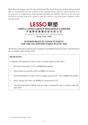 Thumbnail China Lesso Group Half-year Report 2018-h1
