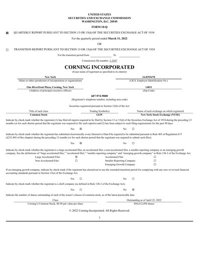 Thumbnail Corning Quarterly Report 2022-q1