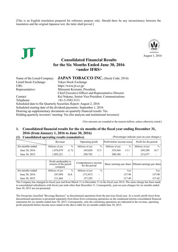 Vorschaubild Japan Tobacco Finanzmitteilung 2016-h1