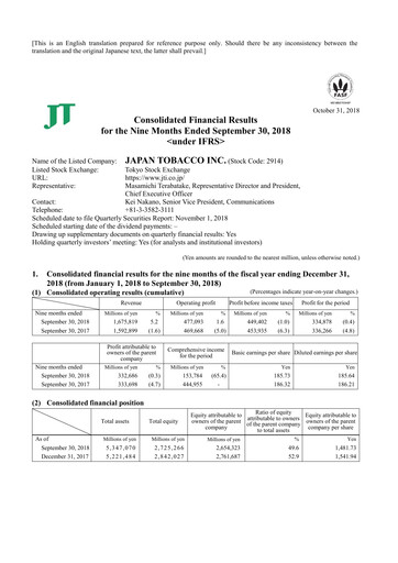 Vorschaubild Japan Tobacco Finanzmitteilung 2018-9m