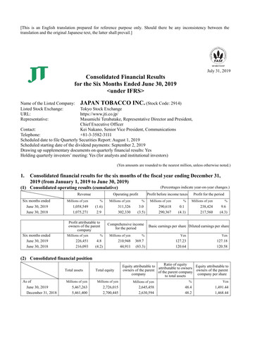 Vorschaubild Japan Tobacco Finanzmitteilung 2019-h1