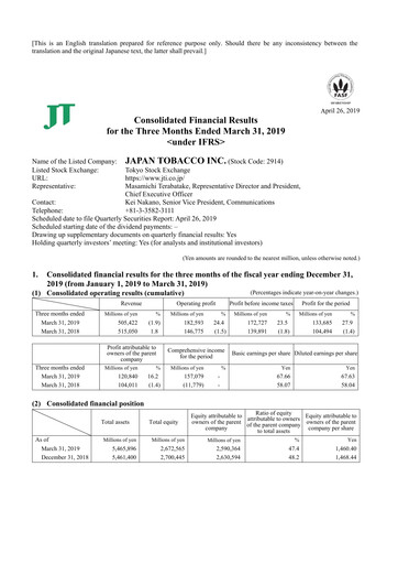Vorschaubild Japan Tobacco Finanzmitteilung 2019-q1