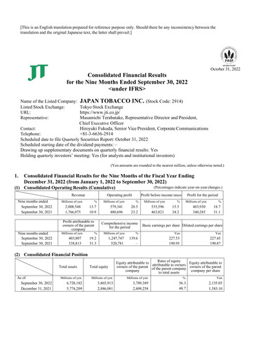 Vorschaubild Japan Tobacco Finanzmitteilung 2022-9m