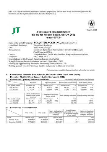 Vorschaubild Japan Tobacco Finanzmitteilung 2022-h1