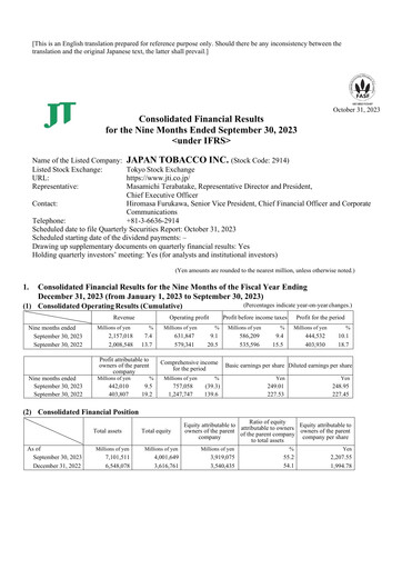 Vorschaubild Japan Tobacco Finanzmitteilung 2023-9m