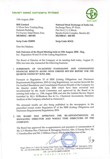 Thumbnail Kaveri Seed Quarterly Report 2026-q1