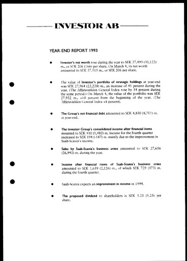 Vorschaubild Investor AB Quartalsbericht 1993-q4