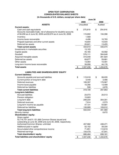 Miniature OpenText Bilan financier 2009