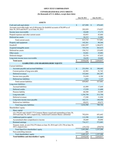 Miniature OpenText Bilan financier 2014