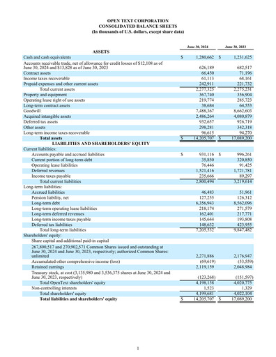 Miniature OpenText Bilan financier 2024