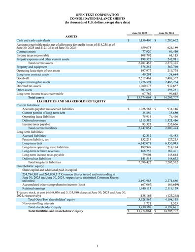 Miniature OpenText Bilan financier 2025