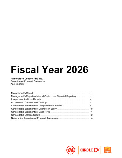 Thumbnail Alimentation Couche-Tard
 Financial Statement 2026