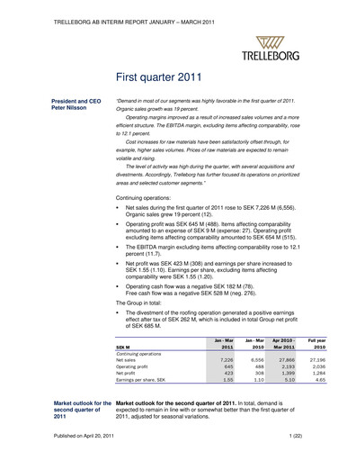 Thumbnail Trelleborg AB Quarterly Report 2011-q1