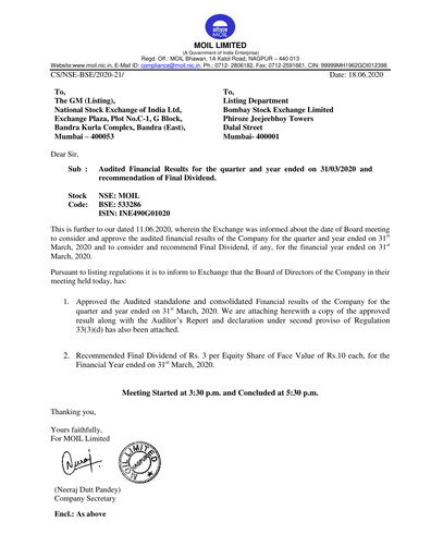 Thumbnail MOIL Financial Statement 2019-2020