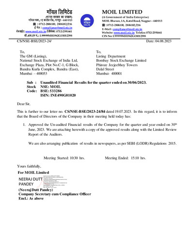 Thumbnail MOIL Quarterly Report 2023-q1