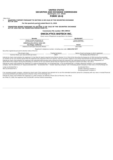 Miniature Oncolytics Biotech
 Rapport trimestriel 2026-q1