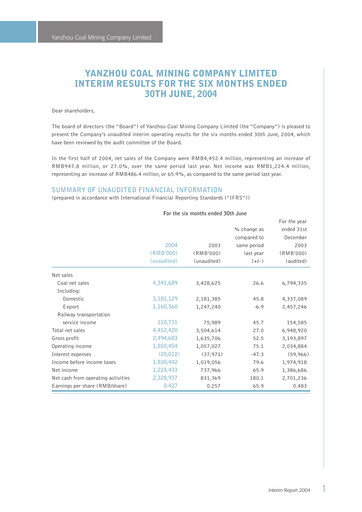 Thumbnail Yankuang Energy (Yanzhou Coal Mining) Half-year Report 2004-h1