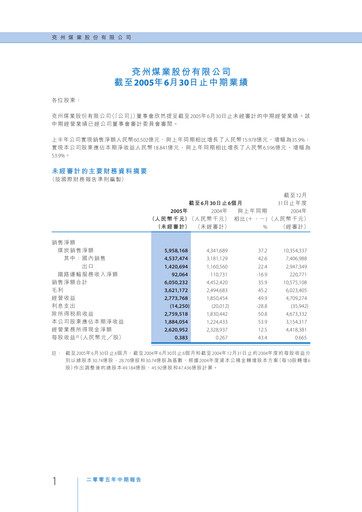 Thumbnail Yankuang Energy (Yanzhou Coal Mining) Half-year Report 2005-h1