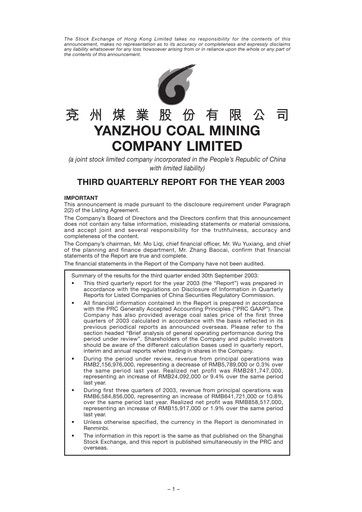 Miniature Yankuang Energy (Yanzhou Coal Mining) Rapport trimestriel 2003-q3