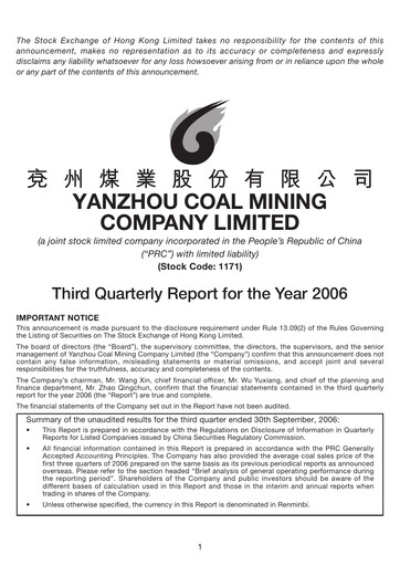 Miniature Yankuang Energy (Yanzhou Coal Mining) Rapport trimestriel 2006-q3
