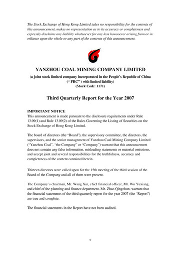 Miniature Yankuang Energy (Yanzhou Coal Mining) Rapport trimestriel 2007-q3