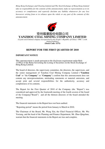Miniature Yankuang Energy (Yanzhou Coal Mining) Rapport trimestriel 2010-q1
