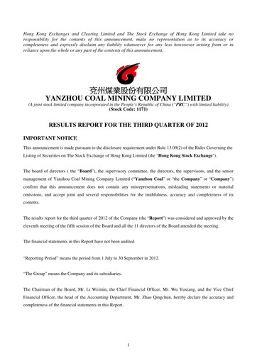 Miniature Yankuang Energy (Yanzhou Coal Mining) Rapport trimestriel 2012-q3
