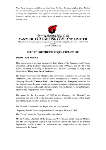 Miniature Yankuang Energy (Yanzhou Coal Mining) Rapport trimestriel 2013-q1