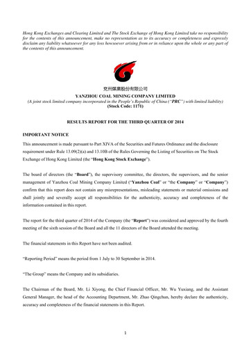 Miniature Yankuang Energy (Yanzhou Coal Mining) Rapport trimestriel 2014-q3
