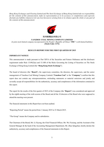 Miniature Yankuang Energy (Yanzhou Coal Mining) Rapport trimestriel 2015-q1