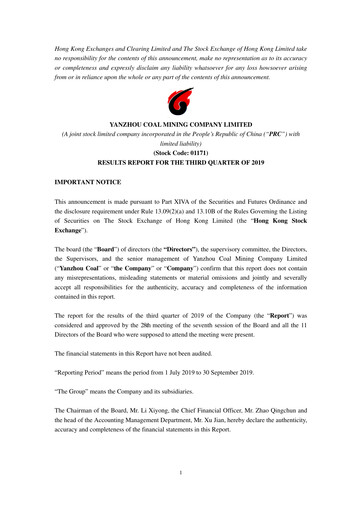 Miniature Yankuang Energy (Yanzhou Coal Mining) Rapport trimestriel 2019-q3