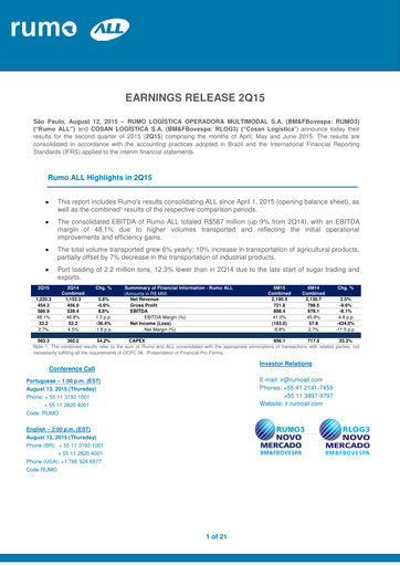Miniature Rumo Rapport trimestriel 2015-q2