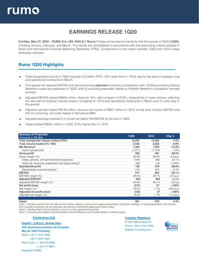 Miniature Rumo Rapport trimestriel 2020-q1