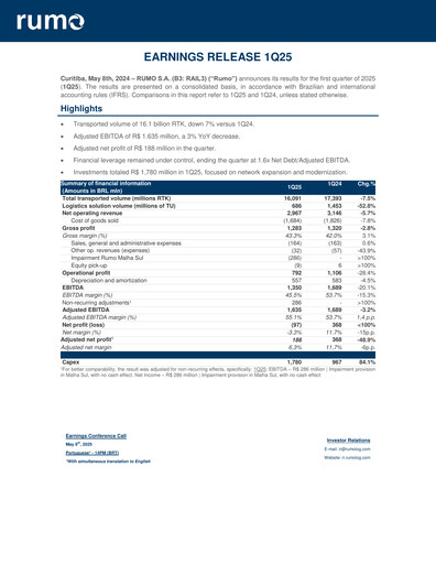 Miniature Rumo Rapport trimestriel 2025-q1