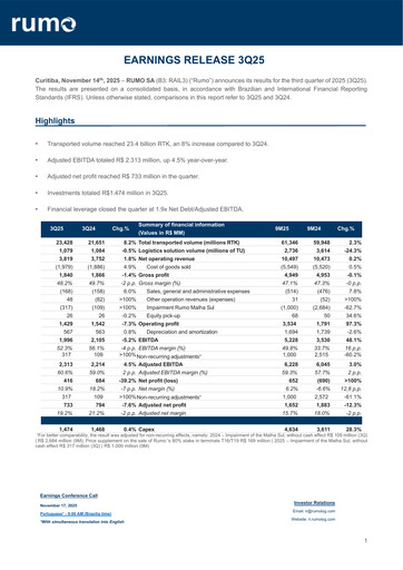 Miniature Rumo Rapport trimestriel 2025-q3