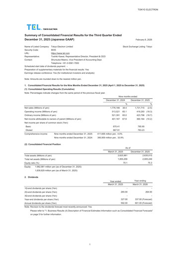 Miniature Tokyo Electron Rapport trimestriel 2026-q3