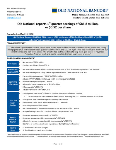 Vorschaubild Old National Bank
 Quartalsbericht 2021-q1