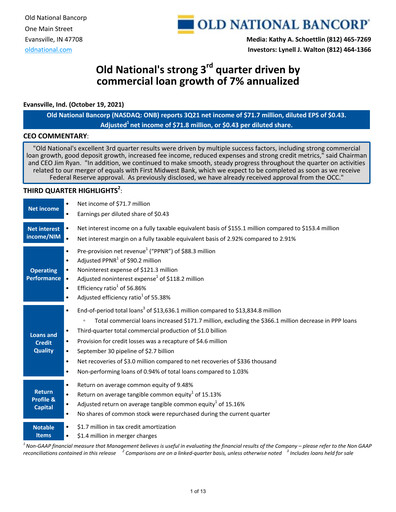 Vorschaubild Old National Bank
 Quartalsbericht 2021-q3