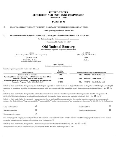 Thumbnail Old National Bank
 Quarterly Report 2023-q2