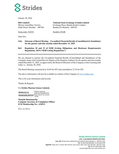 Thumbnail Strides Pharma Quarterly Report 2025-q3