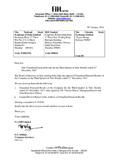 Thumbnail EIH Limited Quarterly Report 2017-q3